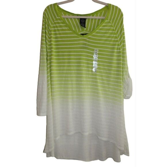 Grace Elements Tops - NWT Grace Elements Green & White Stripe Dip Dye Top XL‎